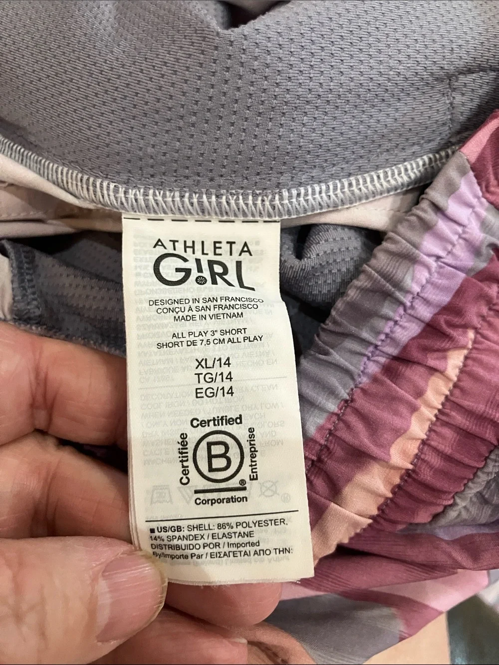 Athleta Girls Light Pink Tank with Pink & Purple Camo Shorts Sz 14 EUC